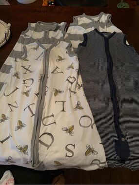 Burt's Bees White Bee Print & Navy Striped Sleeveless Sleep Sacks